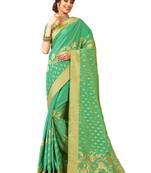 Light green woven art silk saree with blouse