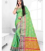 Light green woven banarasi silk saree with blouse