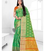 Light green woven banarasi silk saree with blouse