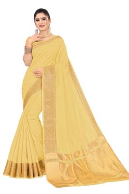 Light yellow woven organza saree with blouse 1