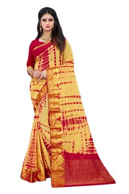 Light yellow printed chiffon saree with blouse 1
