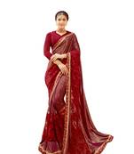 Maroon embroidered lycra saree with blouse