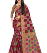 Maroon woven cotton silk saree with blouse