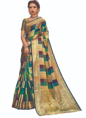 Multicolor woven banarasi silk saree with blouse 1