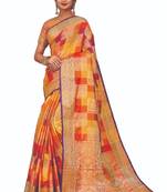 Multicolor woven banarasi silk saree with blouse