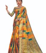 Multicolor woven banarasi silk saree with blouse