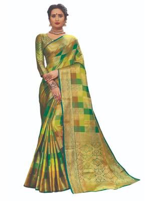 Multicolor woven banarasi silk saree with blouse 1