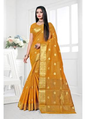 Mustard woven cotton silk saree with blouse 1
