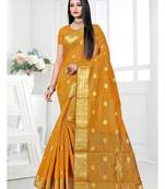 Mustard woven cotton silk saree with blouse