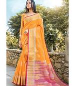 Mustard woven linen saree with blouse