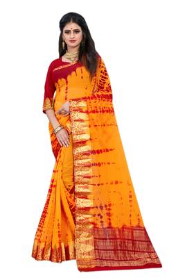 Mustard printed chiffon saree with blouse 1