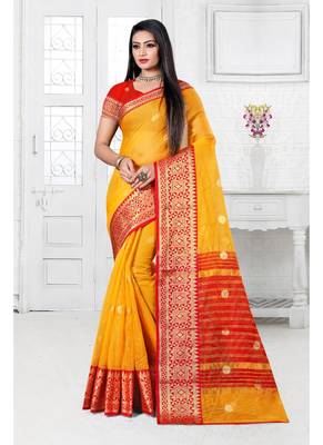 Mustard woven cotton silk saree with blouse 1