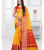 Mustard woven cotton silk saree with blouse