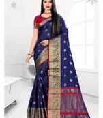 Navy blue woven banarasi silk saree with blouse