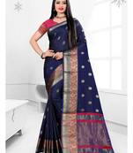 Navy blue woven banarasi silk saree with blouse