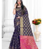 Navy blue woven banarasi silk saree with blouse