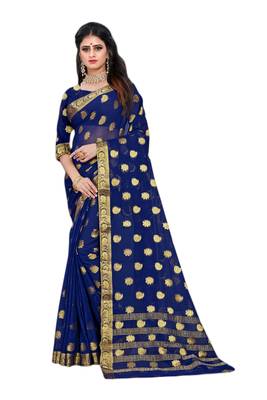 Navy blue woven chiffon saree with blouse 1
