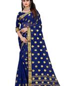 Navy blue woven chiffon saree with blouse