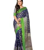 Navy blue woven art silk saree with blouse