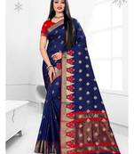 Navy blue woven banarasi silk saree with blouse