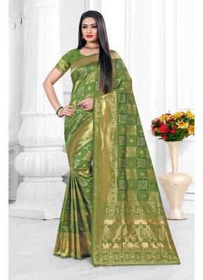 Olive woven banarasi silk saree with blouse 1