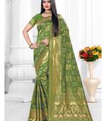 Olive woven banarasi silk saree with blouse