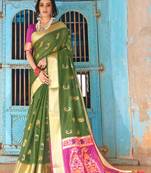 Olive woven cotton silk saree with blouse