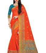 Orange woven cotton silk saree with blouse