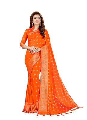 Orange woven art silk saree with blouse 1