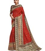 Orange woven art silk saree with blouse