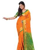 Orange embroidered cotton saree with blouse