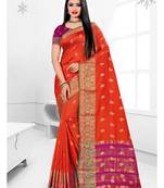 Orange woven banarasi silk saree with blouse