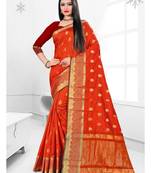 Orange woven banarasi silk saree with blouse