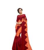 Orange embroidered satin saree with blouse