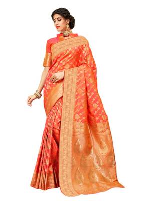 Orange woven art silk saree with blouse 1