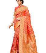 Orange woven art silk saree with blouse