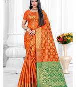Orange woven banarasi silk saree with blouse