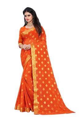 Orange woven chiffon saree with blouse 1