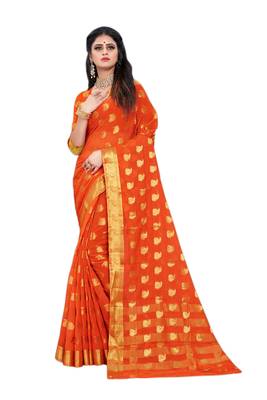 Orange woven chiffon saree with blouse 1