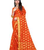 Orange woven chiffon saree with blouse
