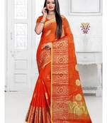 Orange woven cotton silk saree with blouse