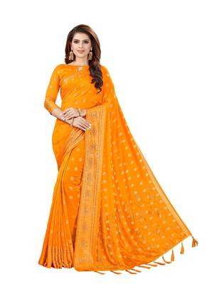 Orange woven art silk saree with blouse 1
