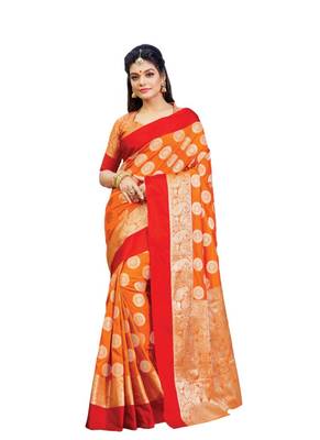 Orange woven art silk saree with blouse 1