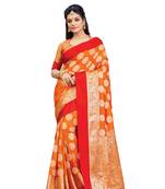 Orange woven art silk saree with blouse