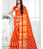 Orange woven cotton silk saree with blouse