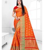 Orange woven banarasi silk saree with blouse