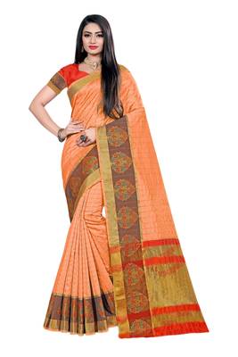 Orange woven organza saree with blouse 1