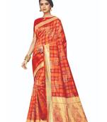 Orange woven jacquard saree with blouse