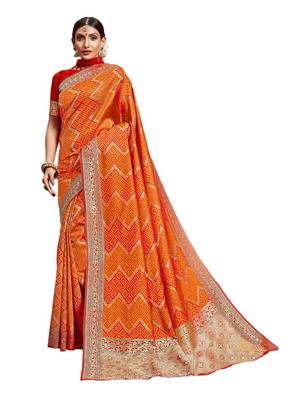 Orange woven art silk saree with blouse 1