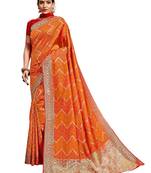 Orange woven art silk saree with blouse